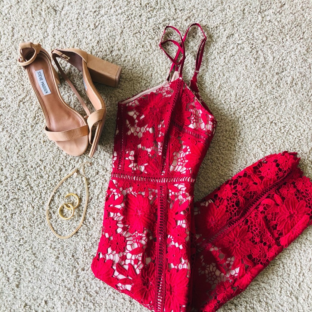 Red Lace Midi Dress